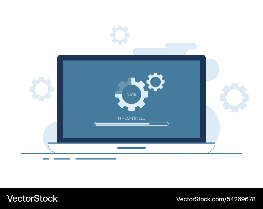 Laptop computer with software update screen flat Laptop computer with software update screen flat vector image