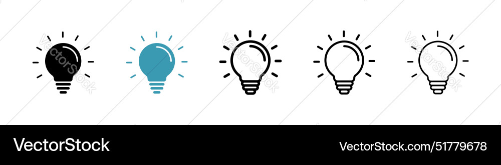 Lightbulb icon set black filled and outlined style Vector Image