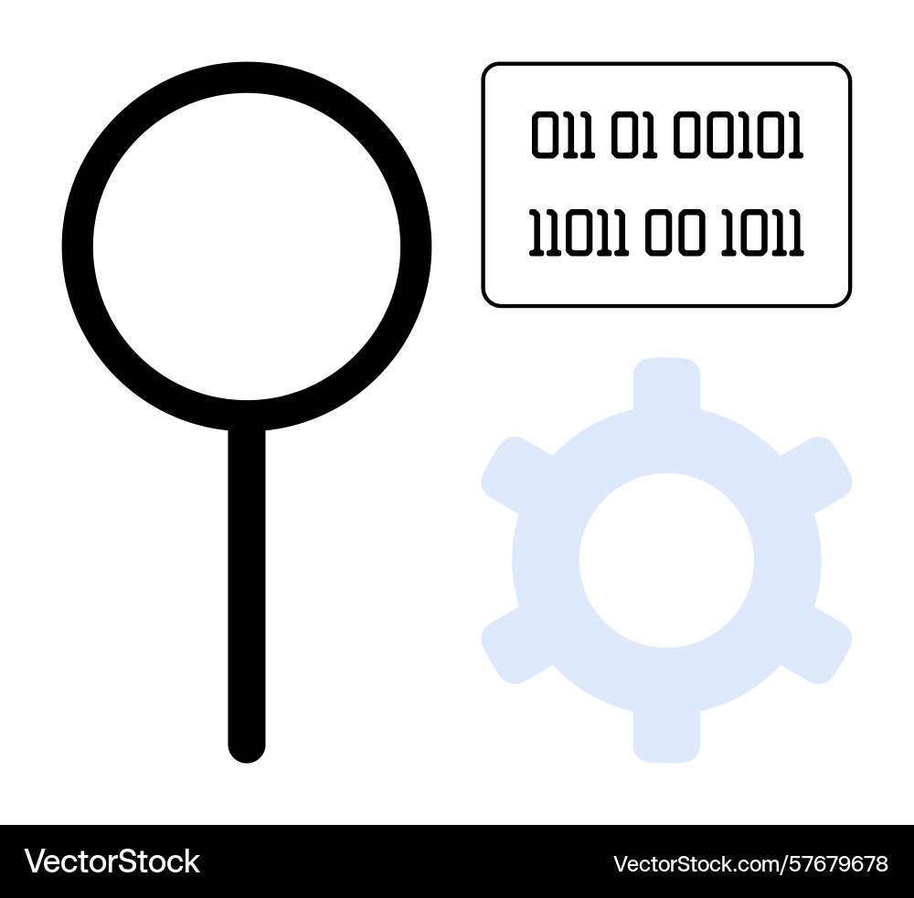 Magnifying glass examining binary code Magnifying glass examining binary code vector image