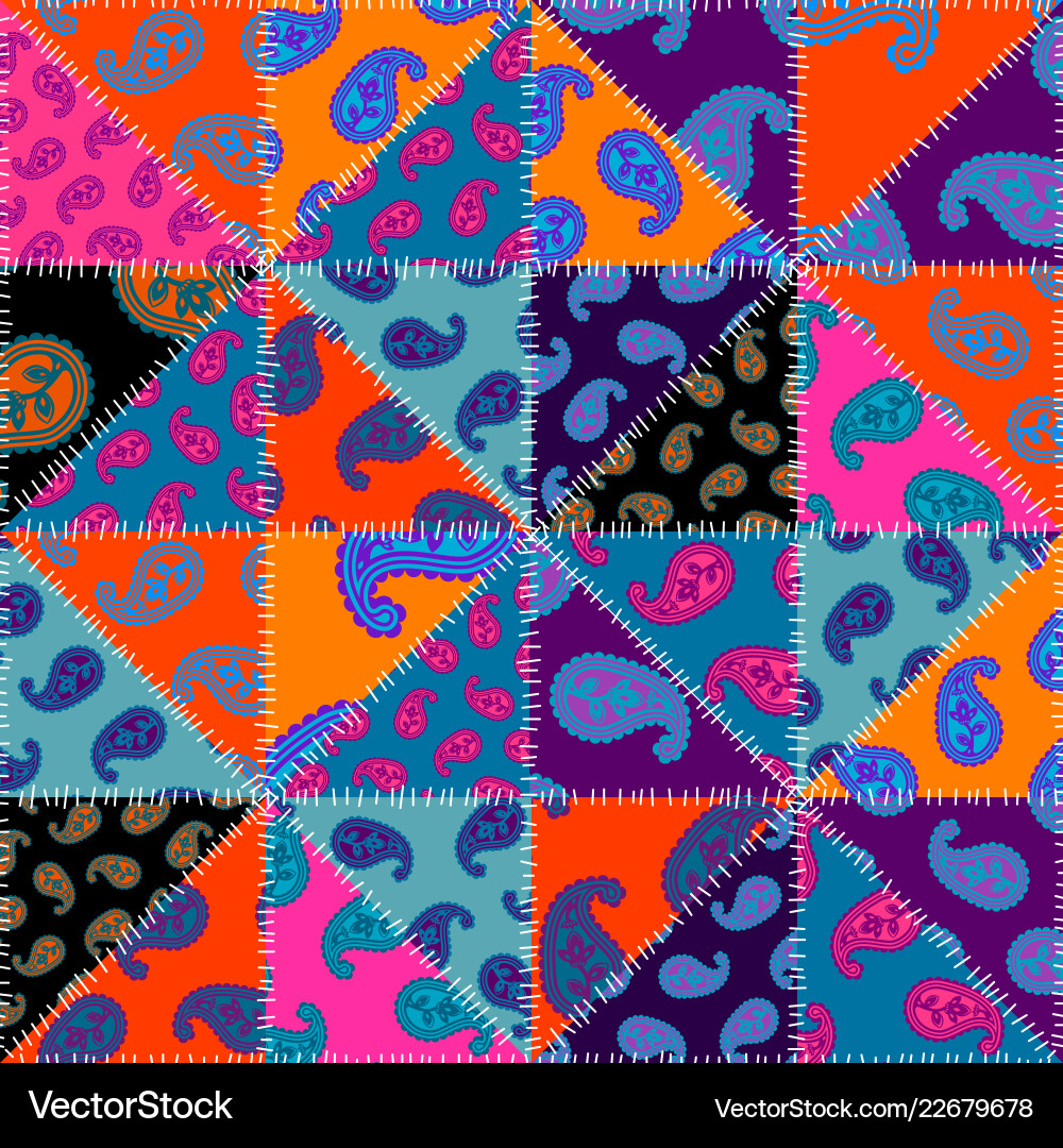Patchwork pattern with paisley ornament patterns Patchwork pattern with paisley ornament patterns vector image