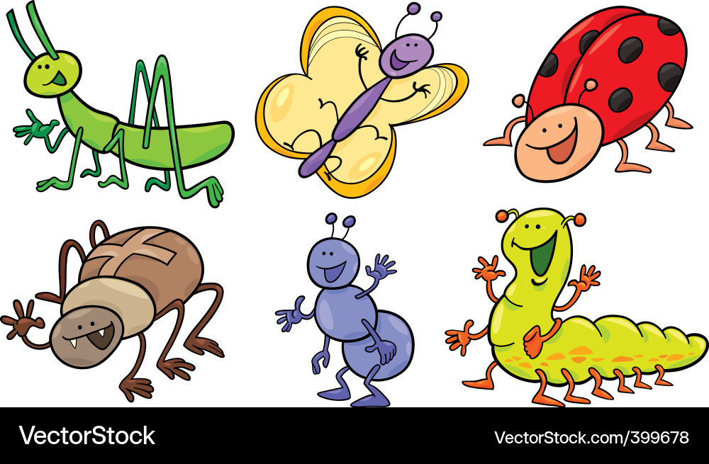 Süße Cartoon Insekten Vektorbild