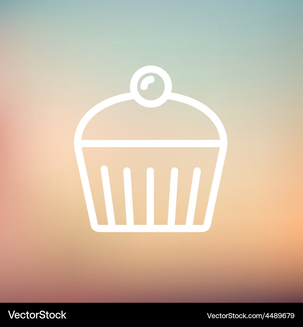 Cupcake with raspberry thin line icon Vector Image