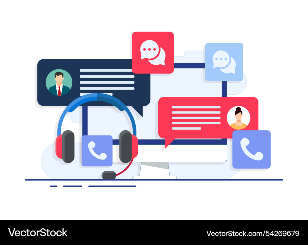 Customer support flat with desktop computer Vector Image