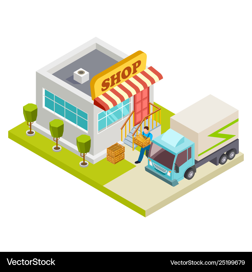 Delivery bread to a small shop isometric Vector Image
