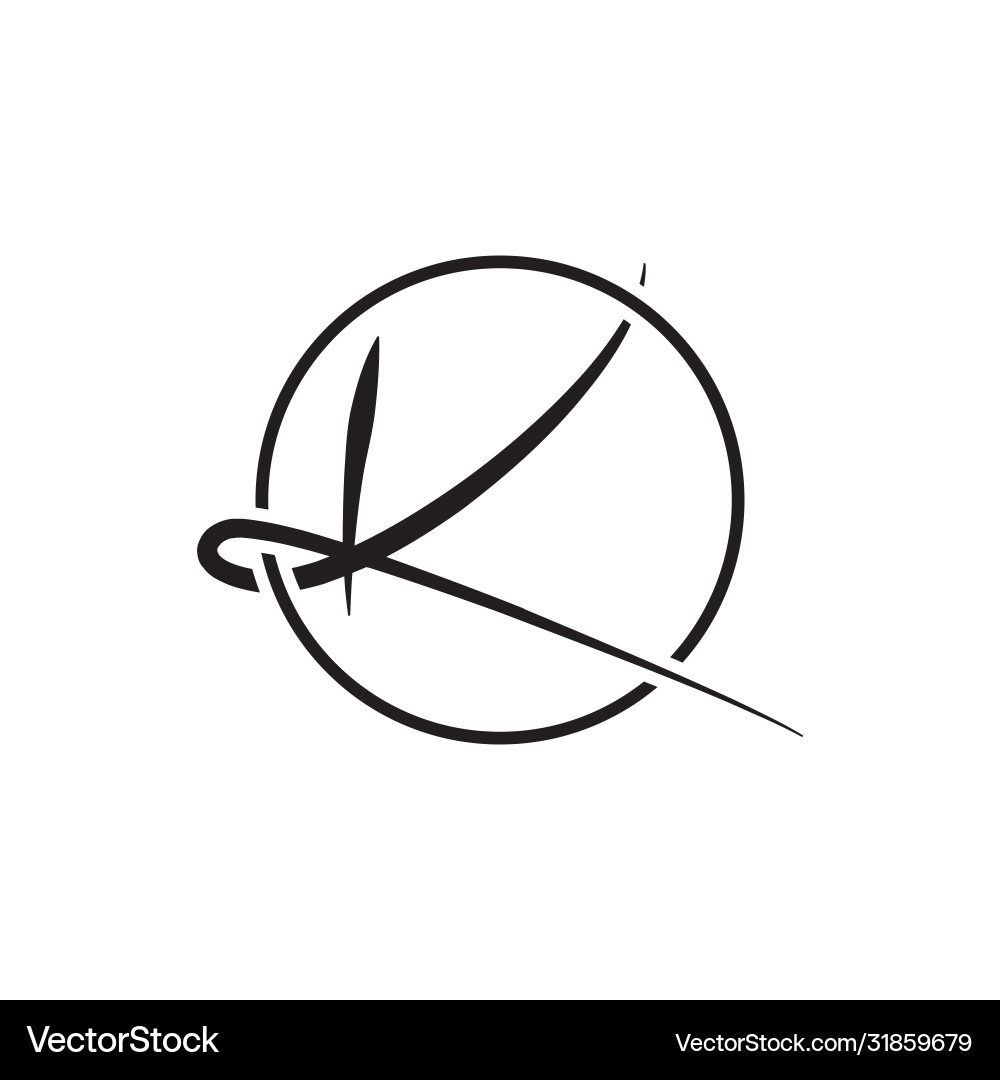 K letter script on circle lines design vector image
