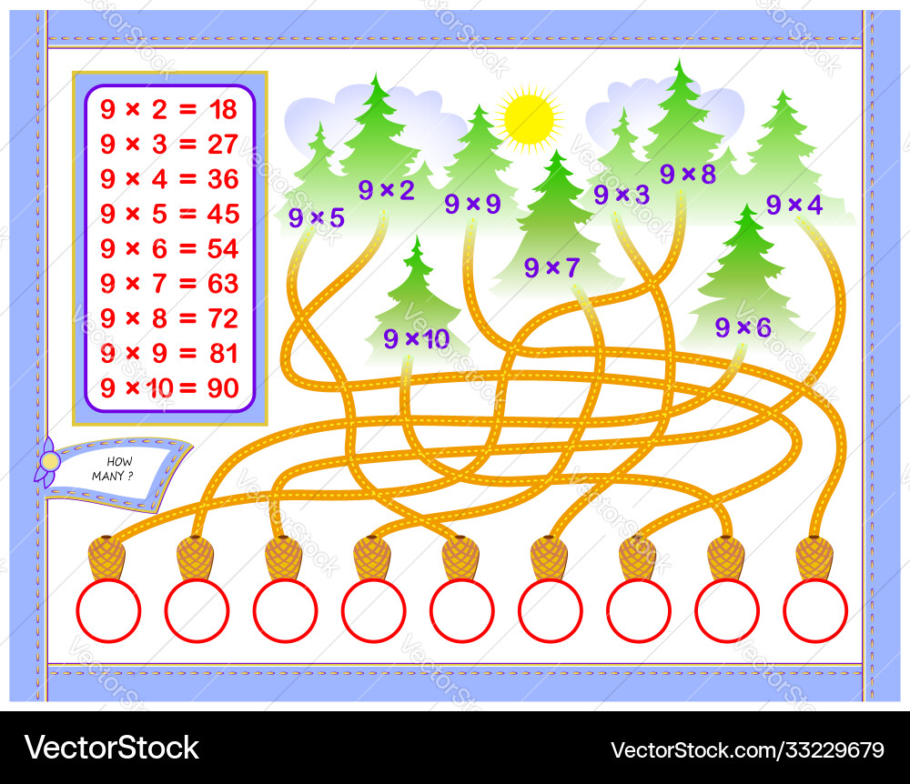 Multiplication table 9 for kids write vector image