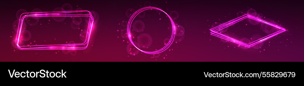 Set of three neon frames with shining effects Vector Image