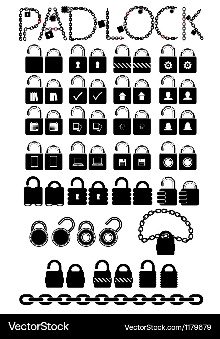 Set web icons pudlock chain links Vector Image
