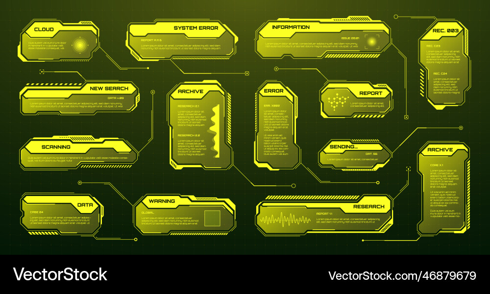 Yellow futuristic hud ui elements sci-fi user Yellow futuristic hud ui elements sci-fi user vector image