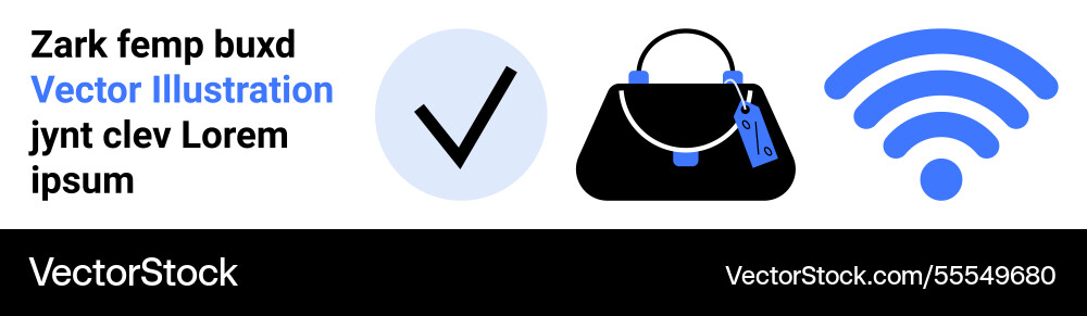 Checkmark handbag with tag and wireless signal Checkmark handbag with tag and wireless signal vector image