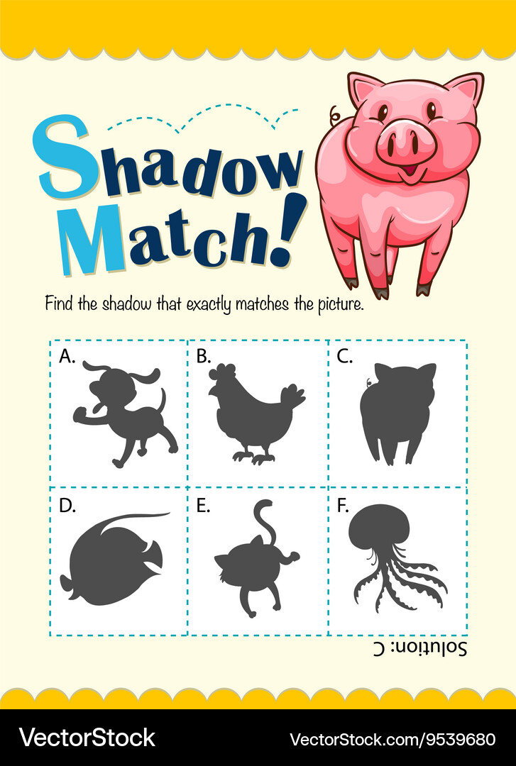 Game template with shadow matching pig Vector Image