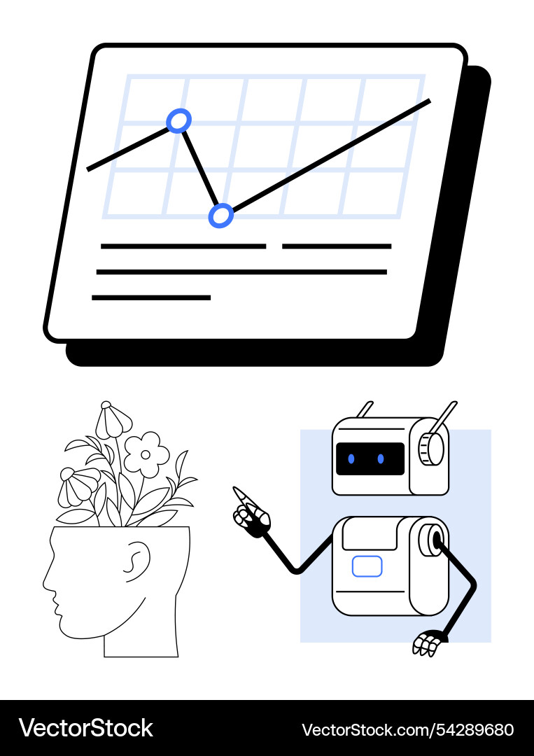 Growth chart with robotic interaction Growth chart with robotic interaction Vector Image