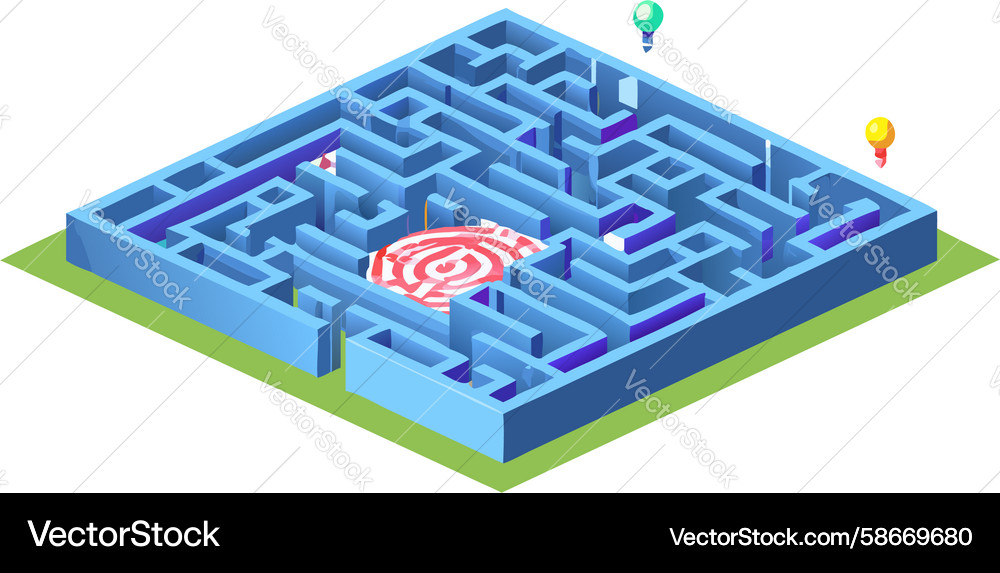 Isometric maze logic puzzle with target design Vector Image