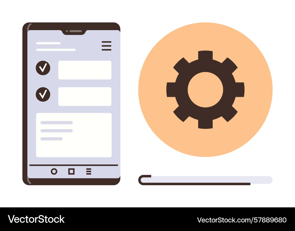 Mobile application ui with gear icon representing Mobile application ui with gear icon representing Vector Image