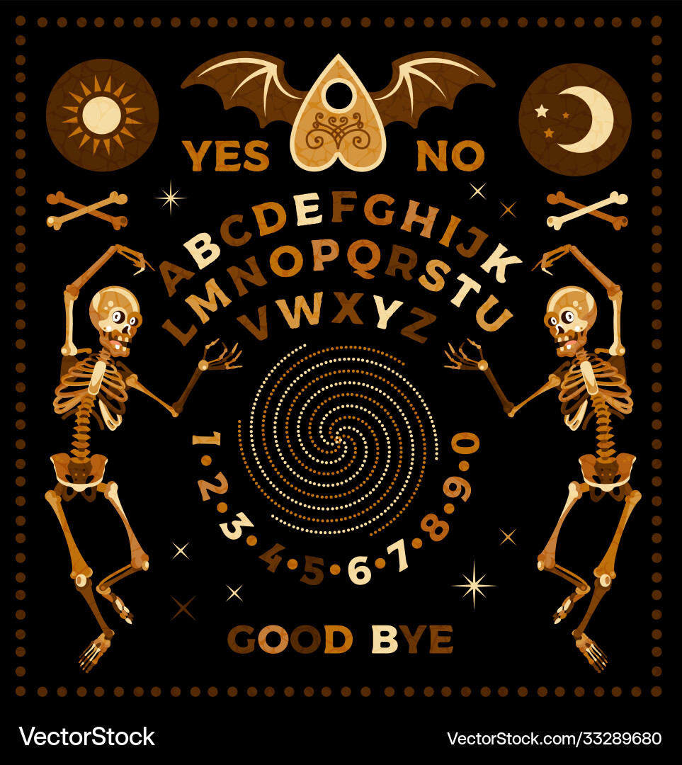 Ouija Brett mit Skelett Okkultismus Satz Ouija Brett mit Skelett Okkultismus Satz vektorbild