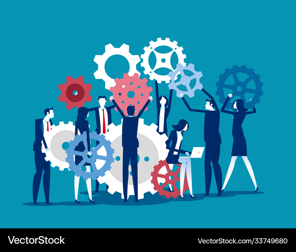 People Working with Gears – Mechanism Concept Vector Image