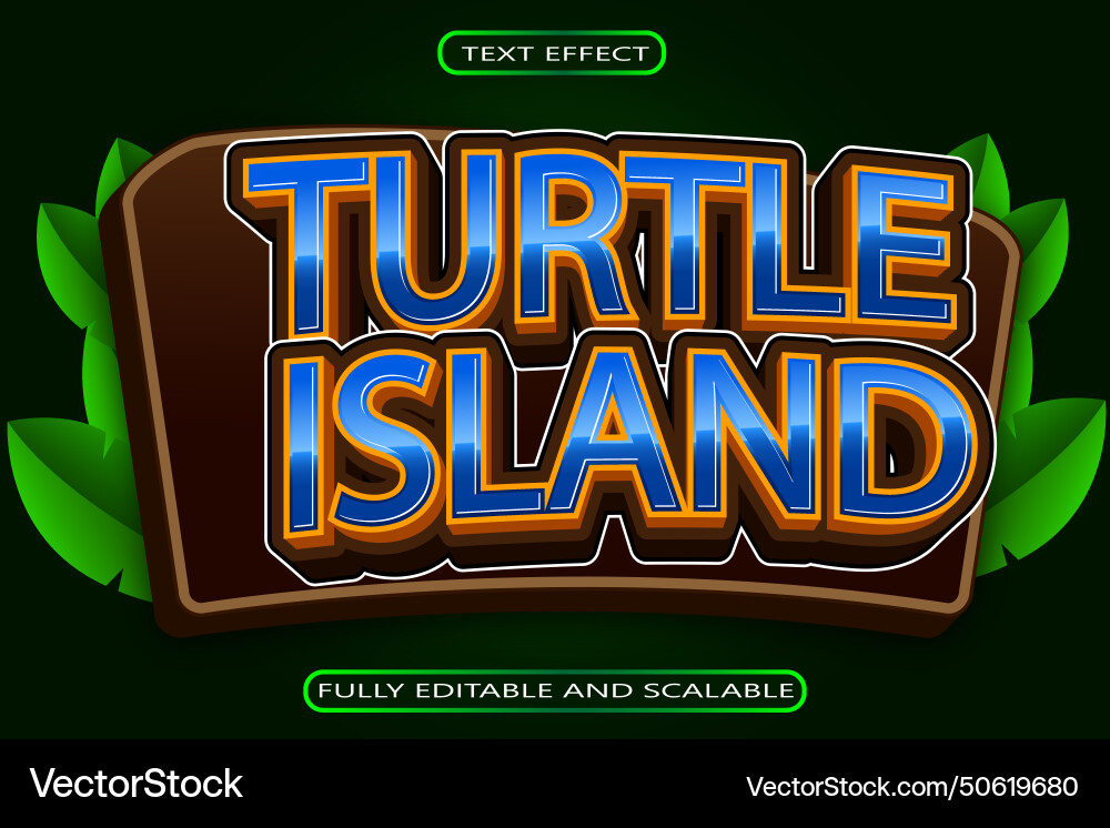 Turtle island editable text effect 3 dimension Turtle island editable text effect 3 dimension vector image