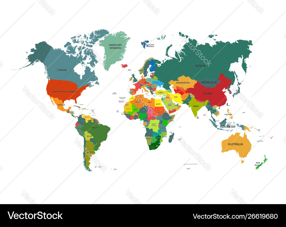 World Map with Country Borders Vector Image