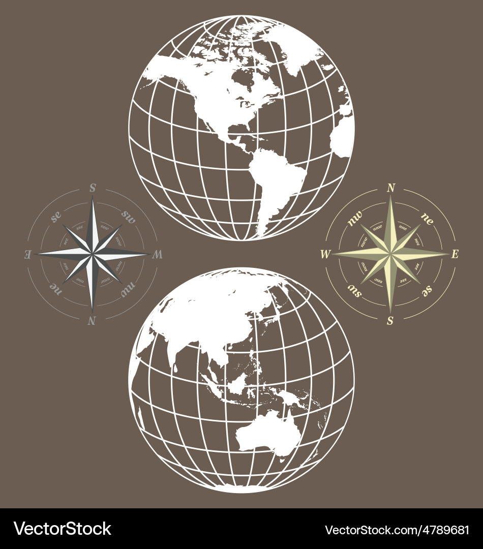 Globe and Compass Navigation Vector Image