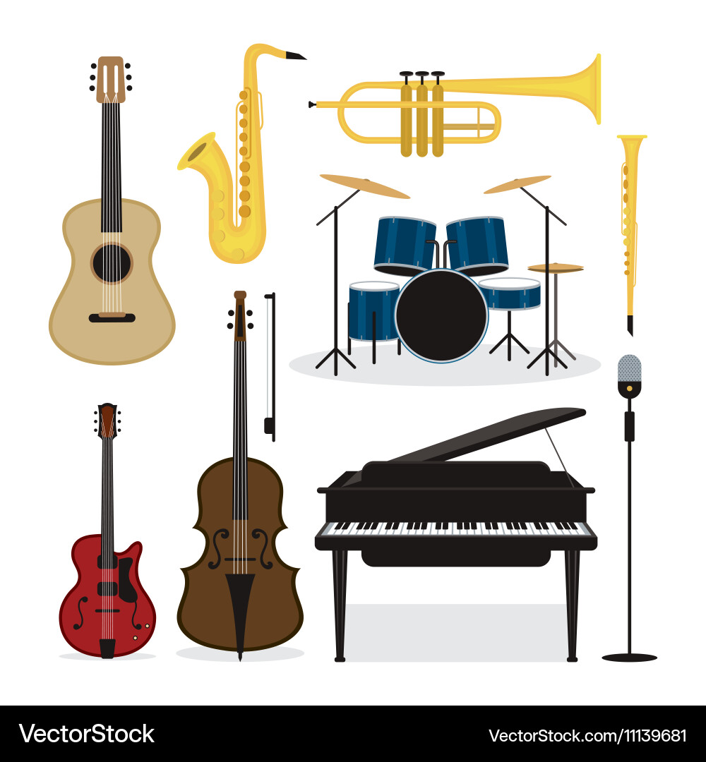 Jazz music instruments objects set vector image