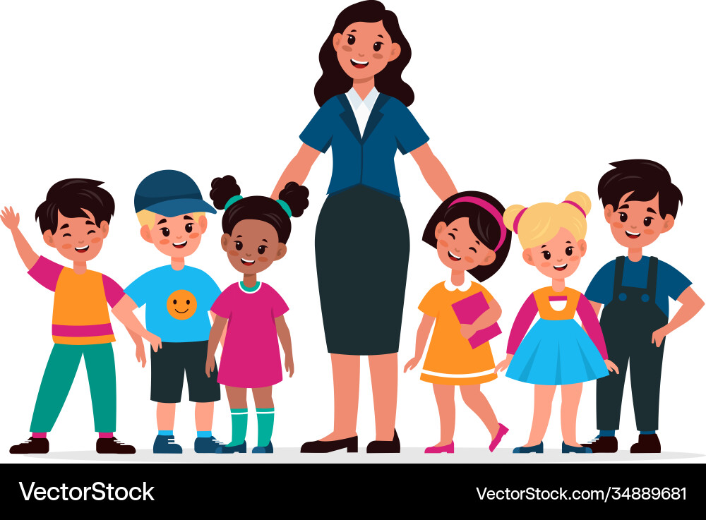 Kids with teacher children group and tutor Kids with teacher children group and tutor vector image