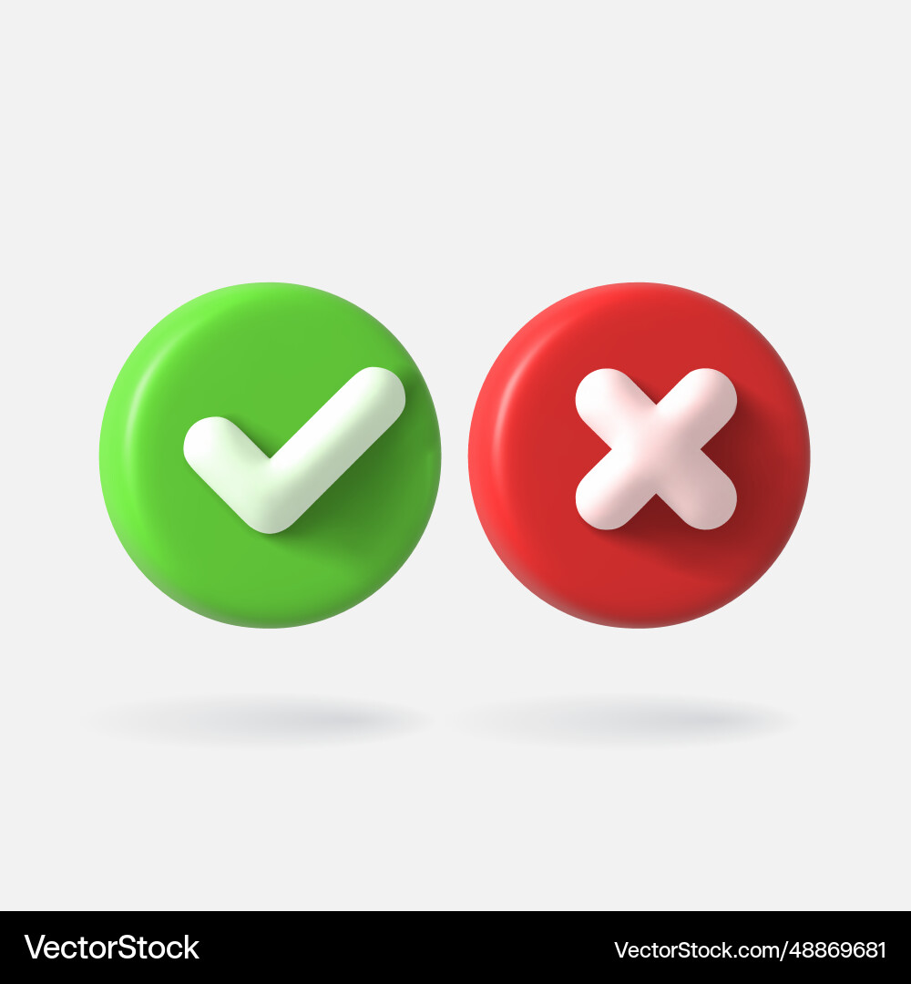 Render 3d of round right check mark and cross vector image