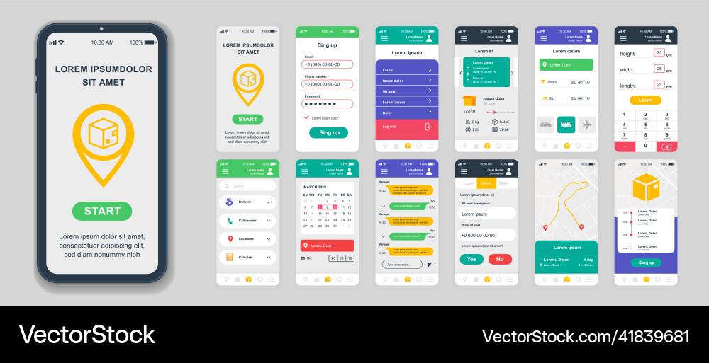 Set of ui ux gui screens delivery app flat Set of ui ux gui screens delivery app flat vector image