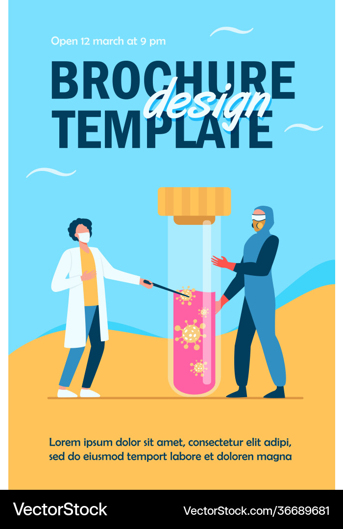 Tiny people in protective uniform holding flask Vector Image
