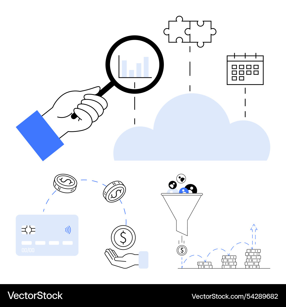 Cloud computing analysis magnifying financial data Cloud computing analysis magnifying financial data vector image