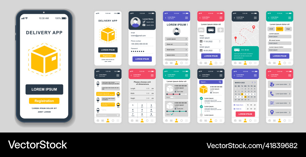 Set of ui ux gui screens delivery app flat Set of ui ux gui screens delivery app flat vector image