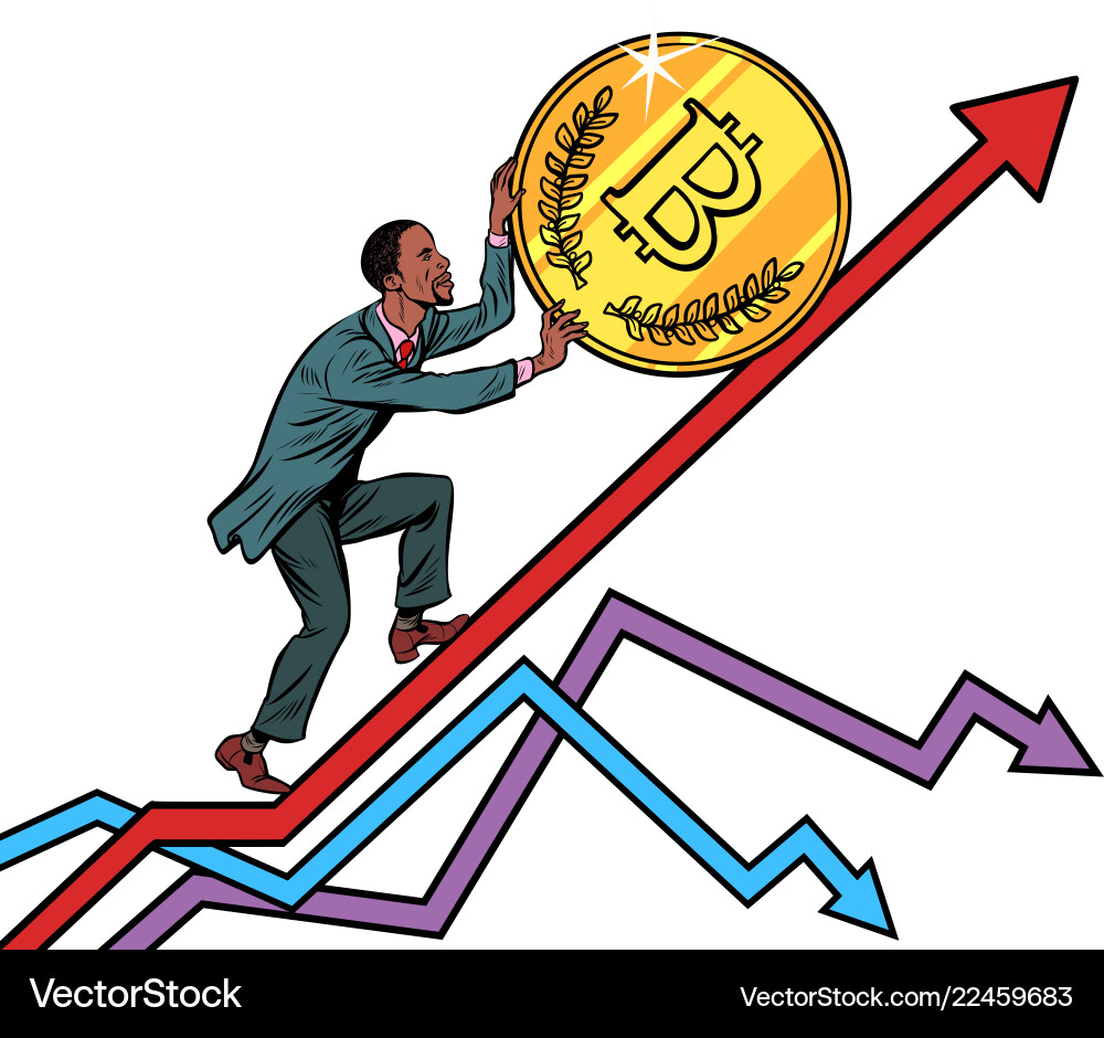 African American Man Rolling Bitcoin – Royalty-Free Vector | VectorStock