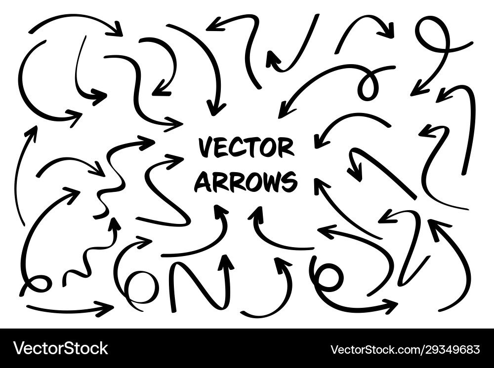 Black hand drawn arrows set on white background Black hand drawn arrows set on white background Vector Image