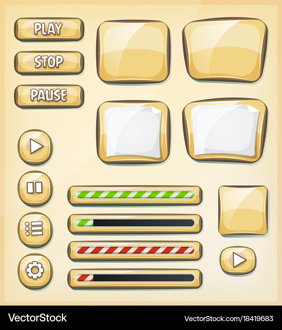 Cartoon UI Buttons and Icons vector image