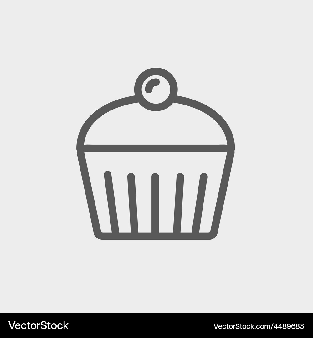 Cupcake with raspberry thin line icon Vector Image