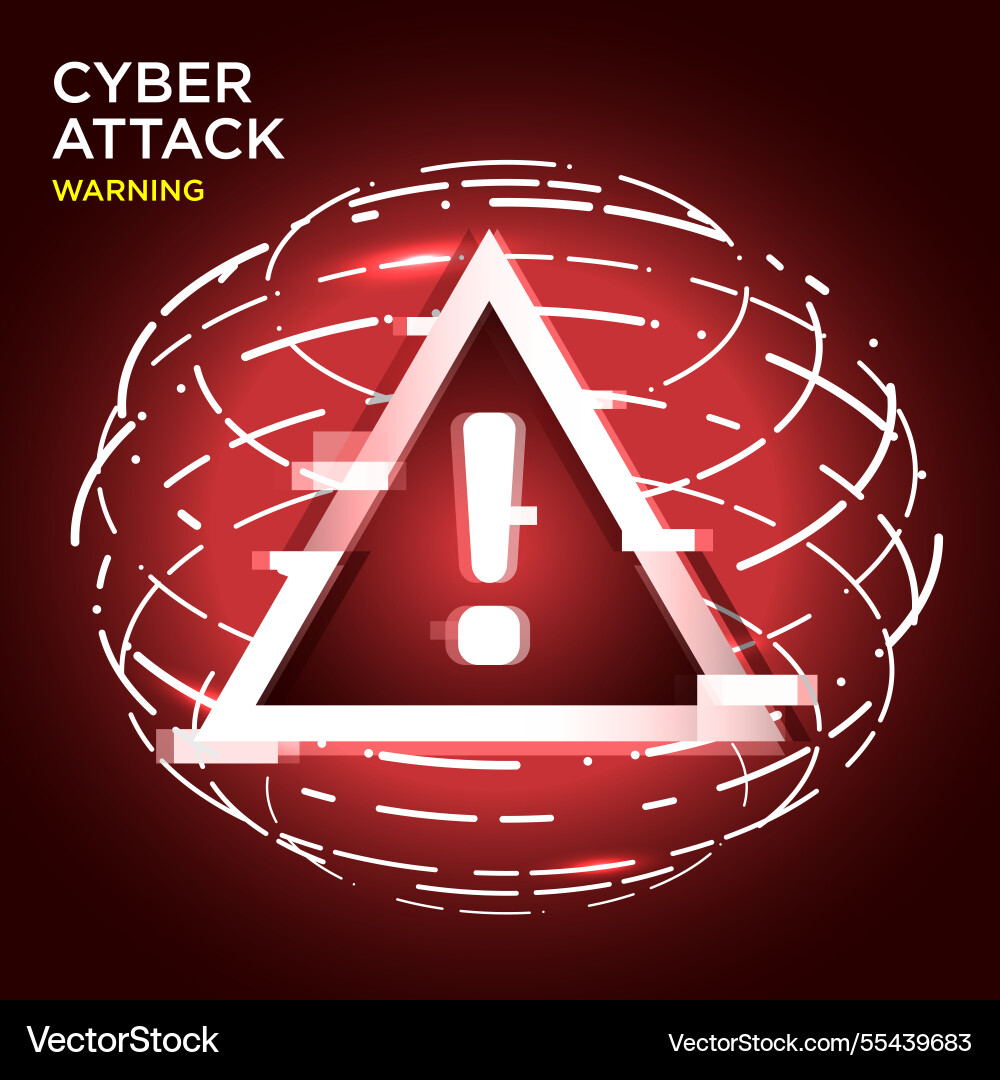 Cyber attack warning with a glowing triangular vector image