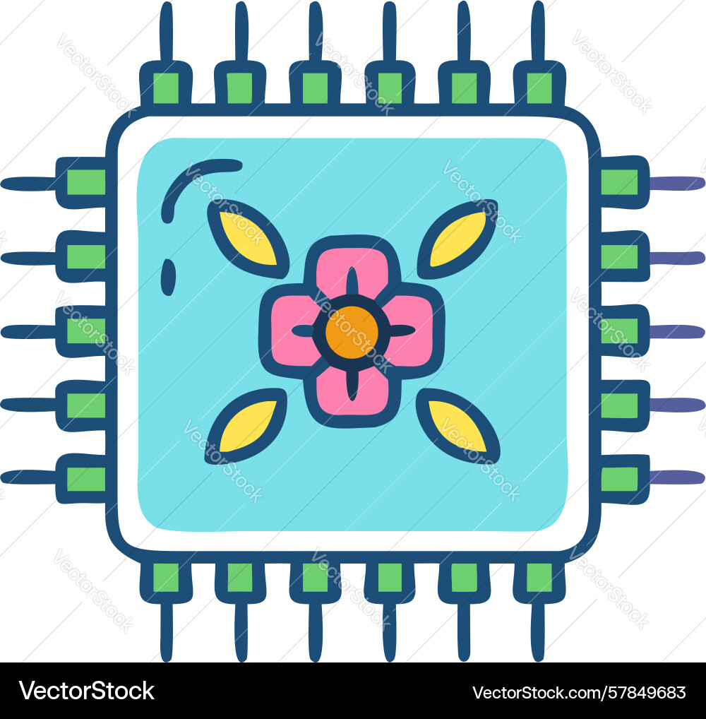 Intricate microchip processor with wiring vector image