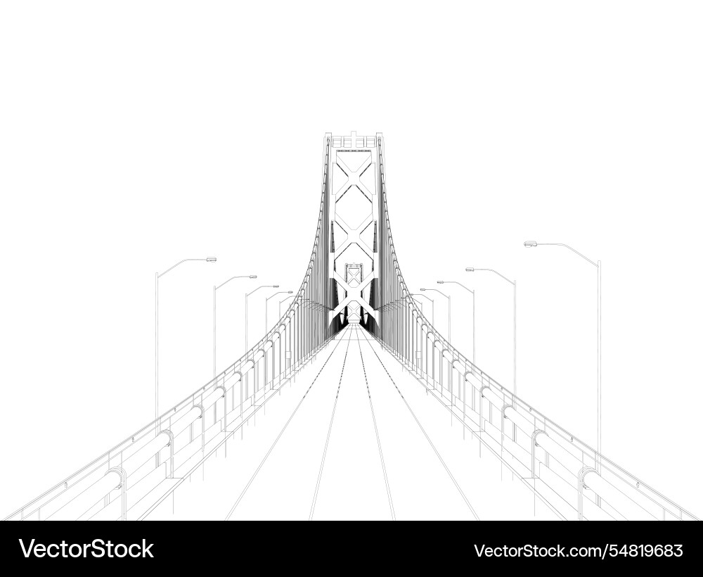 Outline of a large detailed bridge with lanterns Vector Image