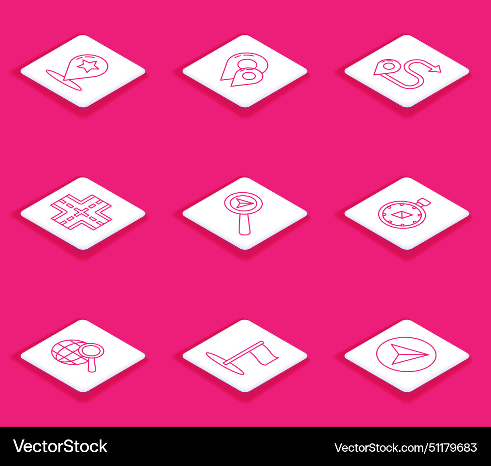 Set line map pointer with star pin route location Set line map pointer with star pin route location vector image