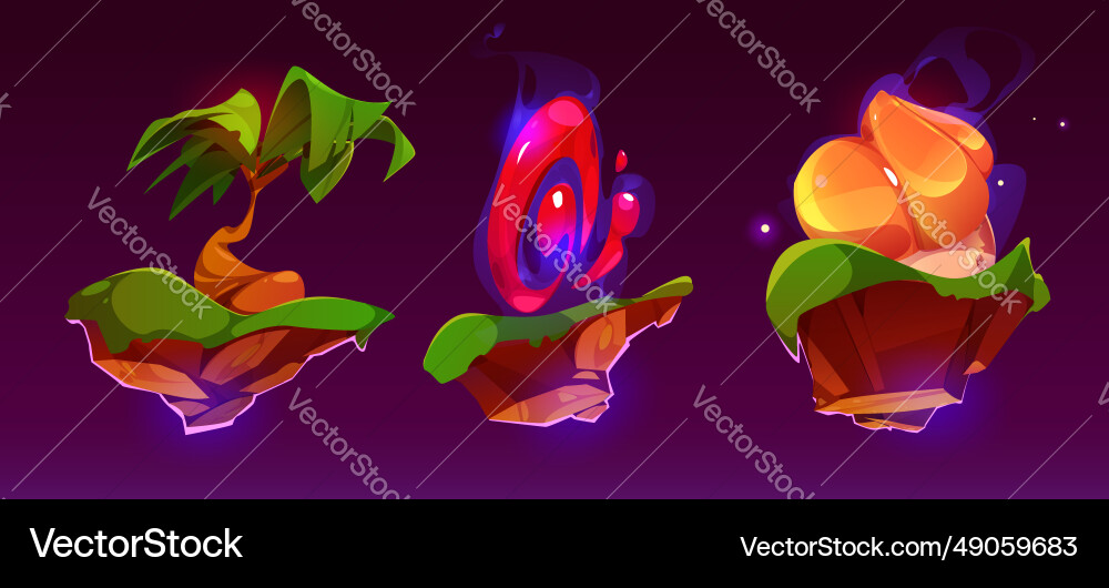 Set of flying islands for game ui vector image