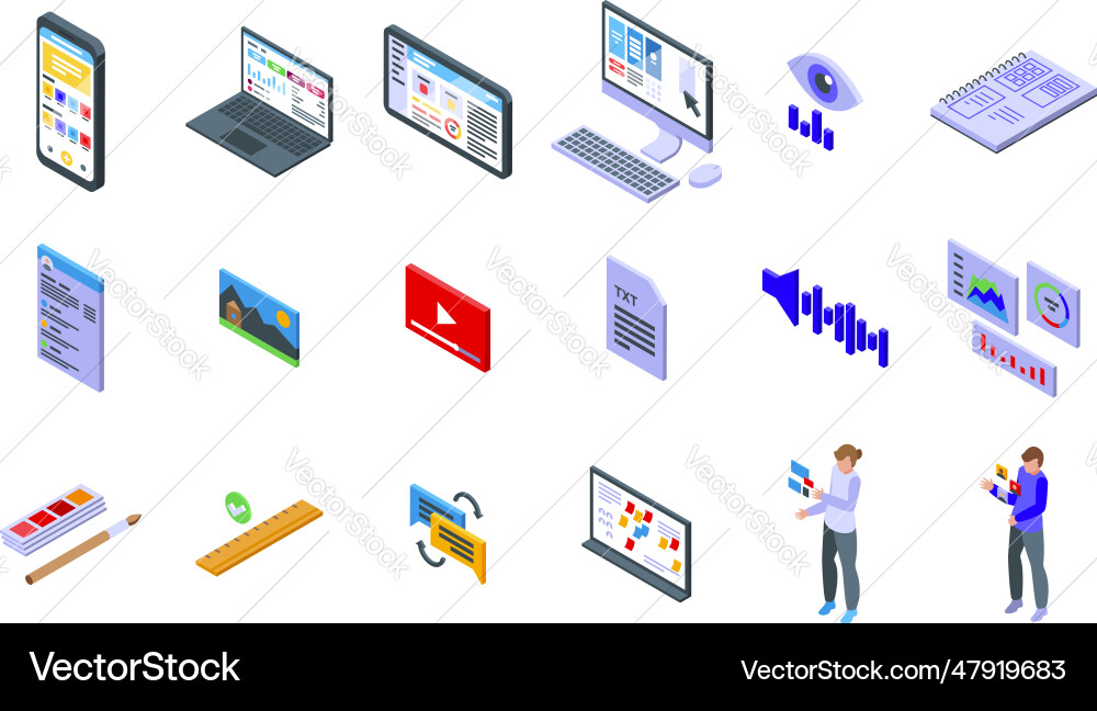 Ux designer icons set isometric system ui vector image