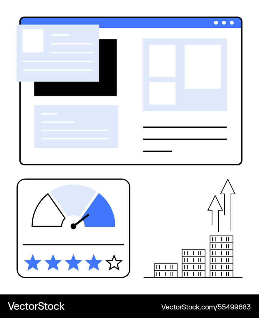 Website performance dashboard with metrics user Website performance dashboard with metrics user vector image