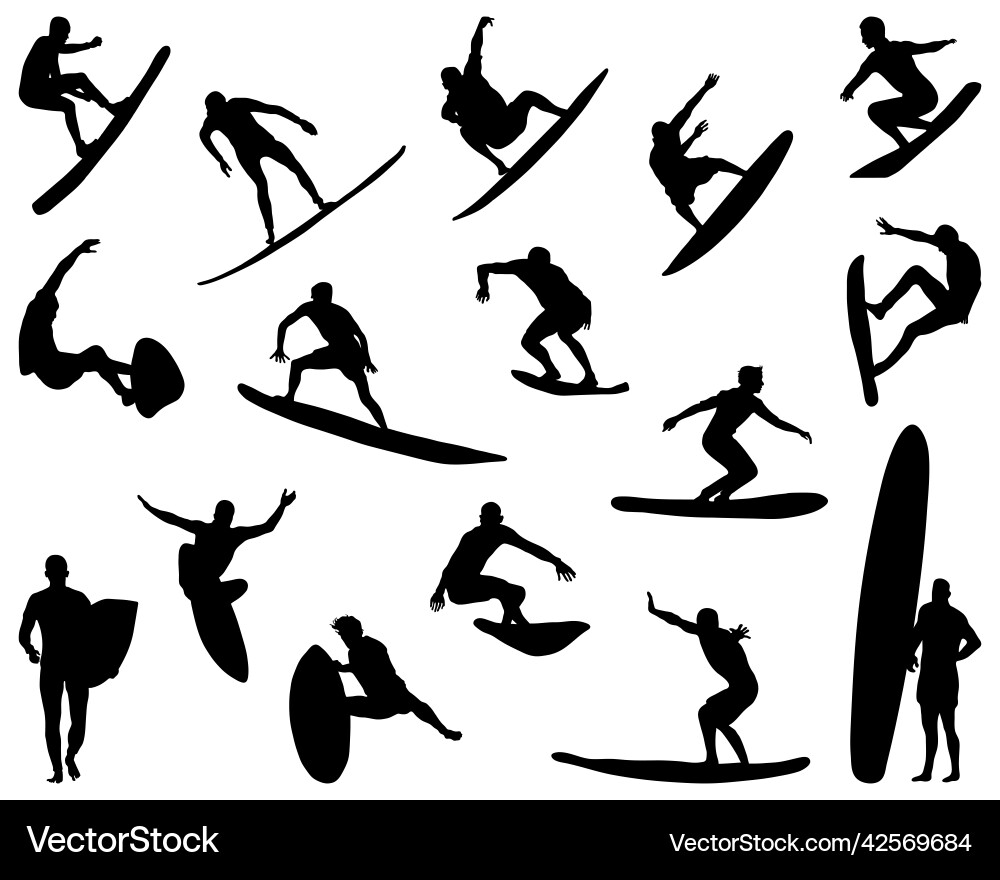 Black silhouettes surfers Black silhouettes surfers vector image