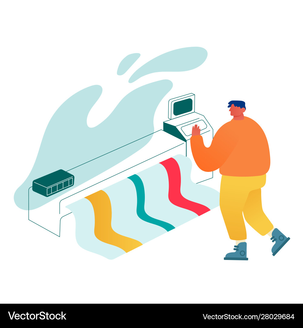Designer using widescreen offset printing machine Designer using widescreen offset printing machine vector image