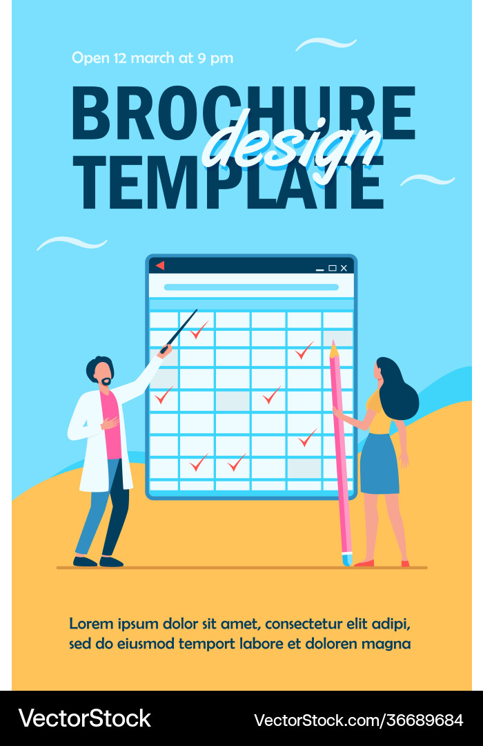 Tiny people looking at checkmarks in huge table Vector Image