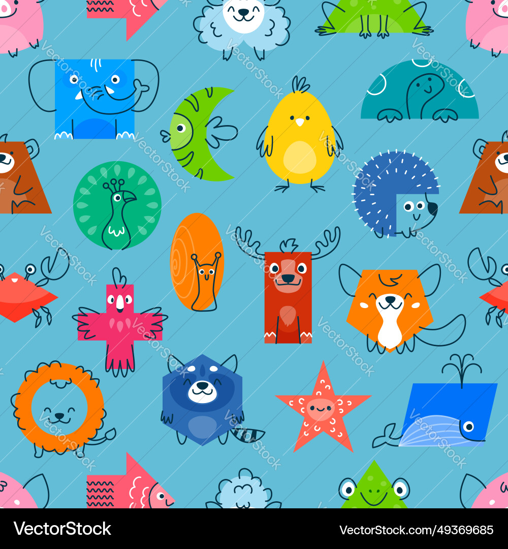 Cute Animal Math Shapes Pattern Royalty Free Vector Image