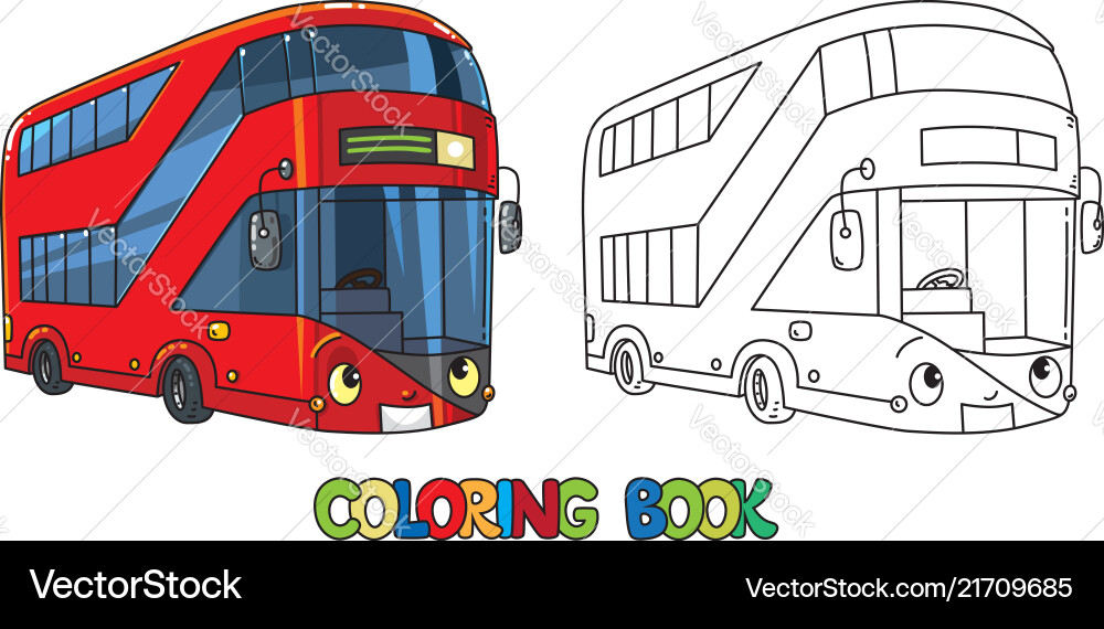 Funny london bus with eyes coloring book Funny london bus with eyes coloring book vector image