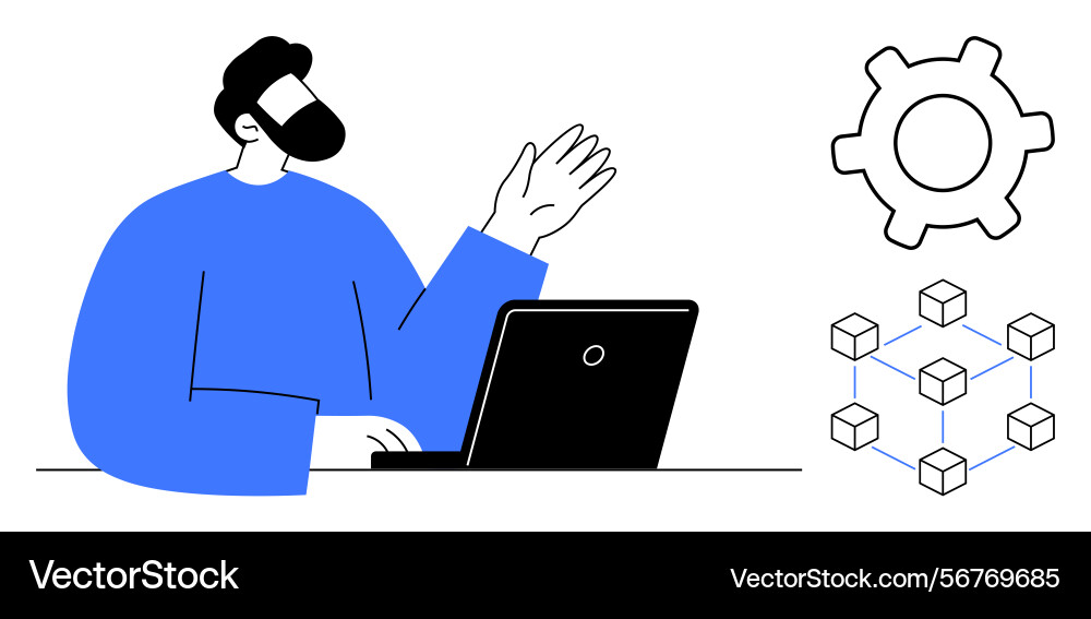 Professional discussing computer system Professional discussing computer system vector image