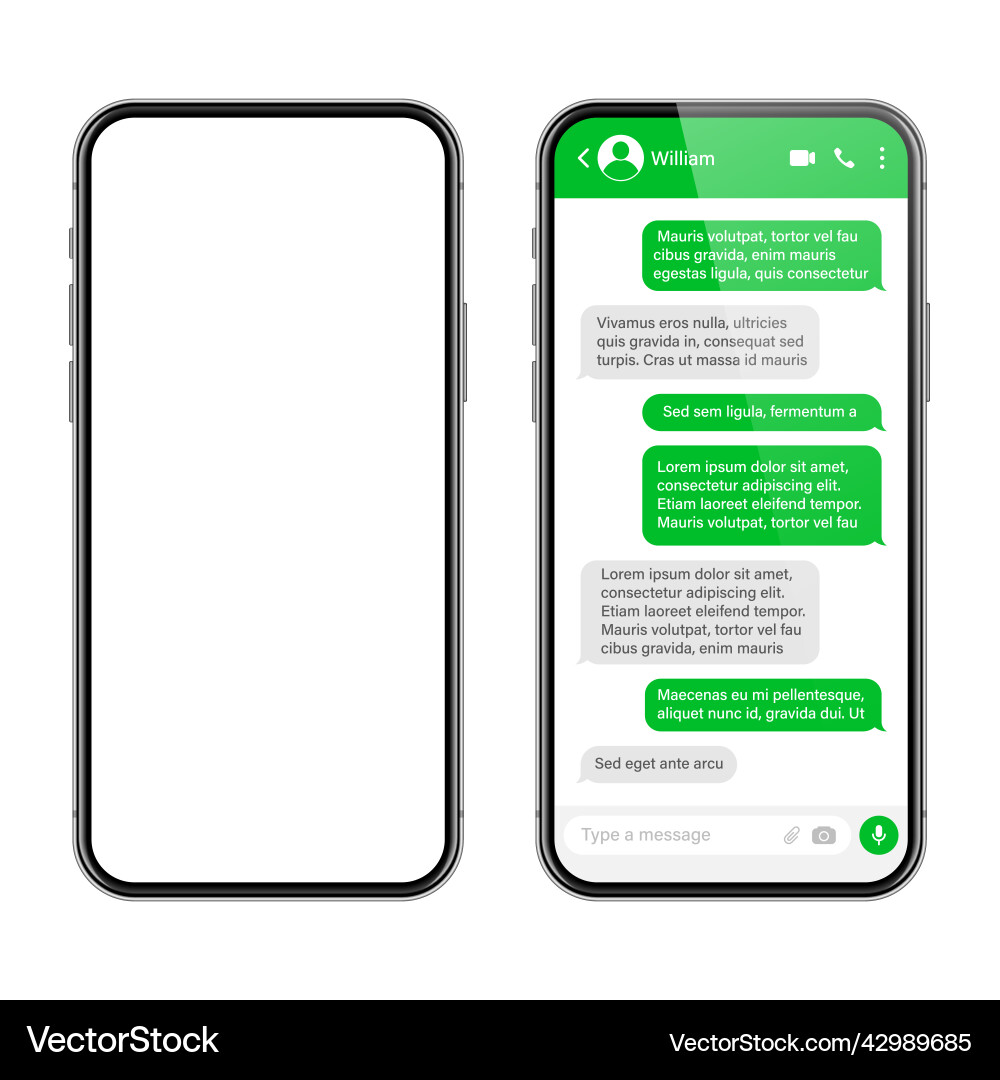 Realistic smartphone with messaging app sms text Realistic smartphone with messaging app sms text vector image