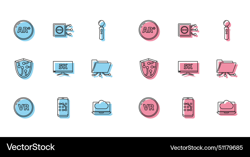 Set line virtual reality ar augmented cloud Set line virtual reality ar augmented cloud Vector Image