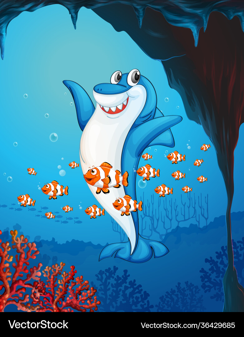 Viele Haie Cartoon Charakter in Unterwasser Viele Haie Cartoon Charakter in Unterwasser vektorbild